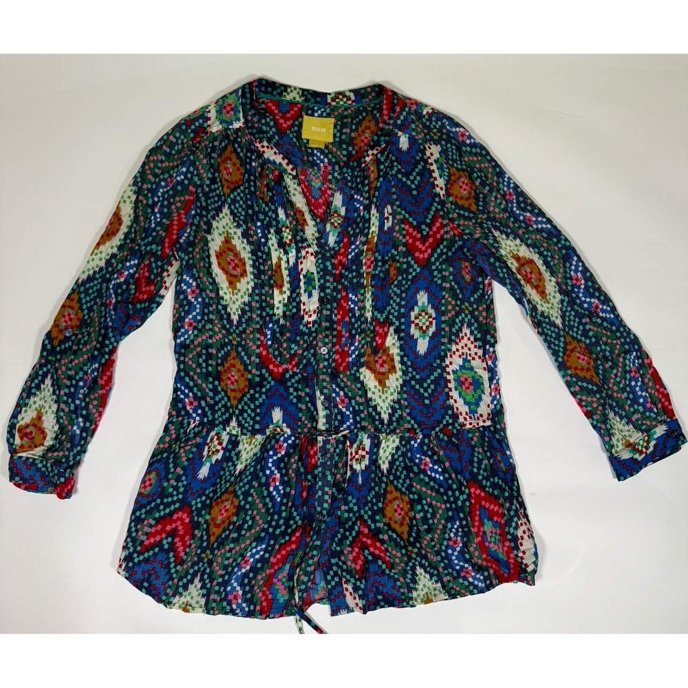 Anthropologie Maeve Size 4 Top Topoxte Aztec Drop Waist Tunic Blouse Colorful